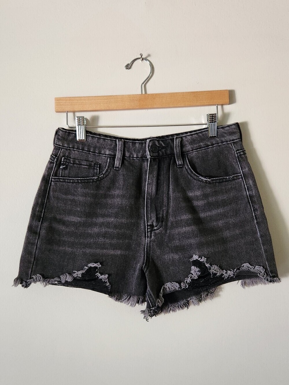 KanCan Washed Black Distressed Denim Shorts Sz 7/27